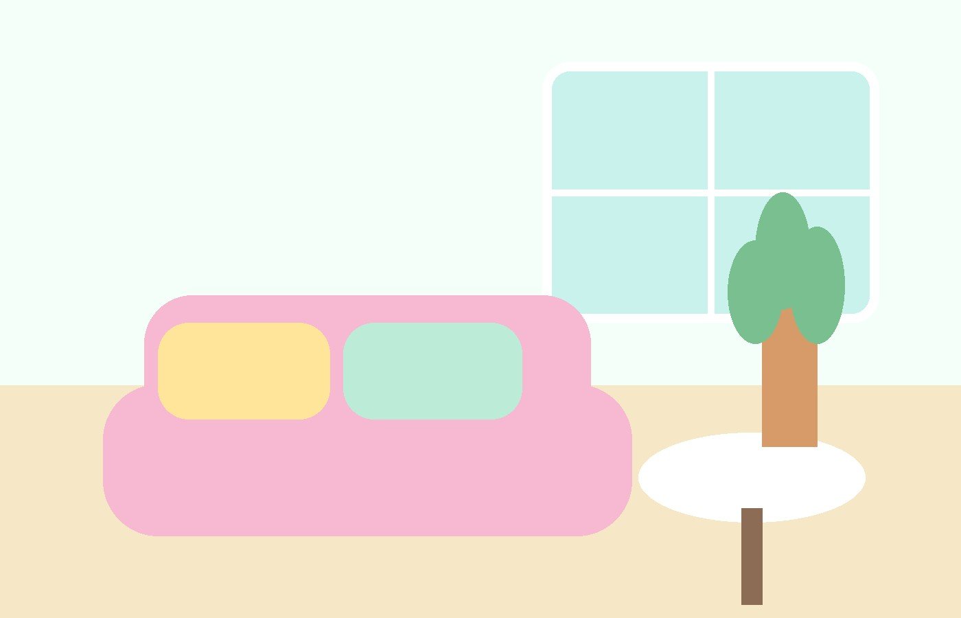 Bright pastel home interior with playful modern decor
